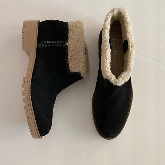 Jack Rogers Sophie Sherpa trim black suede leather ankle boots woman’s size 10 - Picture 1 of 10